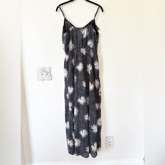 NWOT Billabong Black and White Palm Leaf Floral Ruffle Slit Maxi Sundress L - Picture 5 of 8